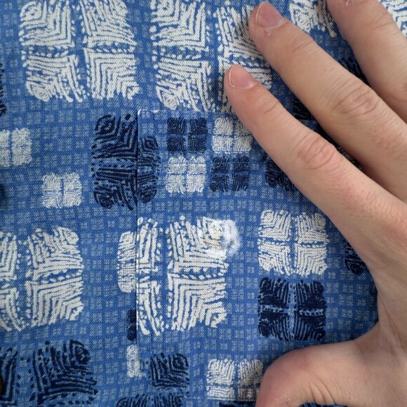 Nat Nast Button Up Shirt Short Sleeve Men’s XL Silk Cotton Geometric Tiki Adult - Picture 10 of 14